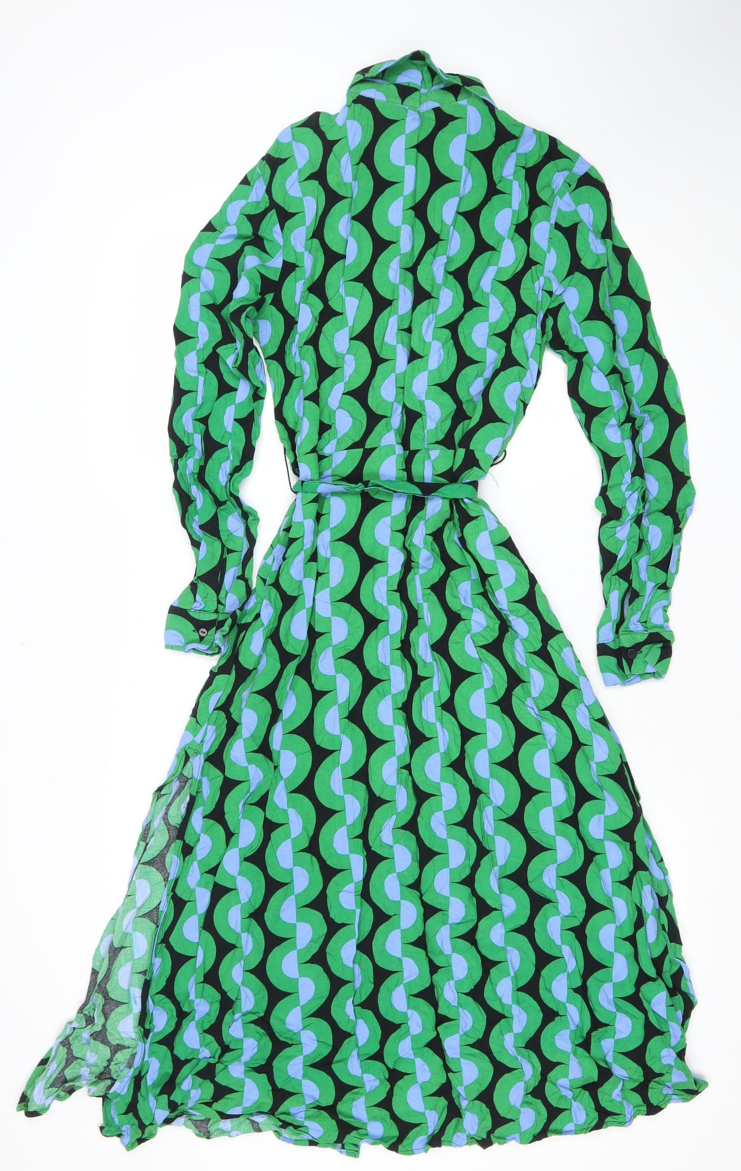 Stradivarius Womens Green Geometric Midi Shirt Dress XS