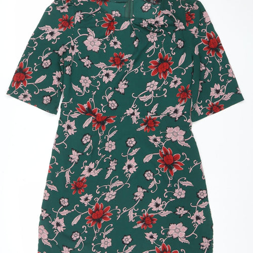 Missguided Women’s Green Floral Ruched Bodycon Dress Size 12
