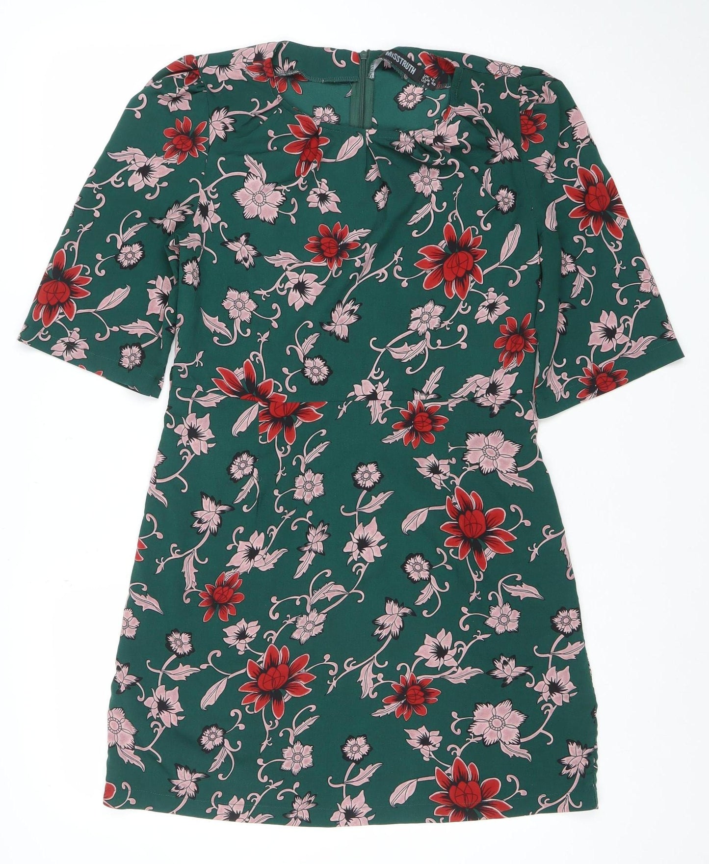 Missguided Women’s Green Floral Ruched Bodycon Dress Size 12