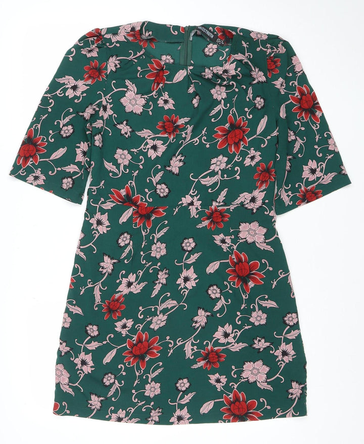 Missguided Women’s Green Floral Ruched Bodycon Dress Size 12