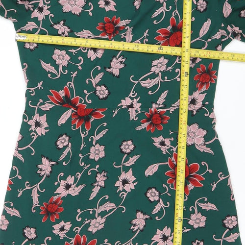 Missguided Women’s Green Floral Ruched Bodycon Dress Size 12