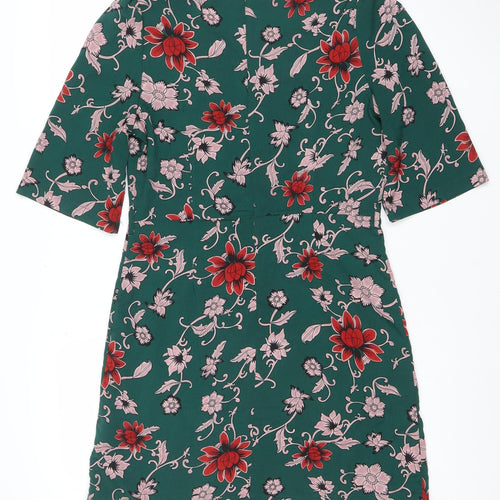 Missguided Women’s Green Floral Ruched Bodycon Dress Size 12