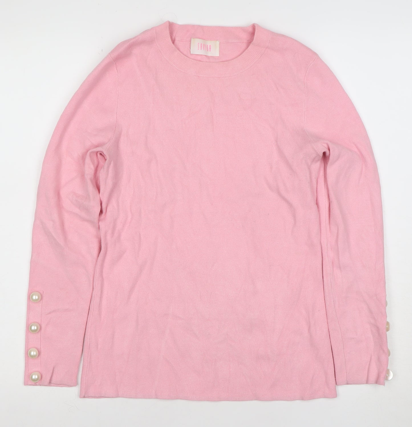 Savida Women’s Pink Crew Neck Long Sleeve Button Jumper Size 10