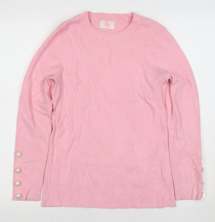 Savida Women’s Pink Crew Neck Long Sleeve Button Jumper Size 10
