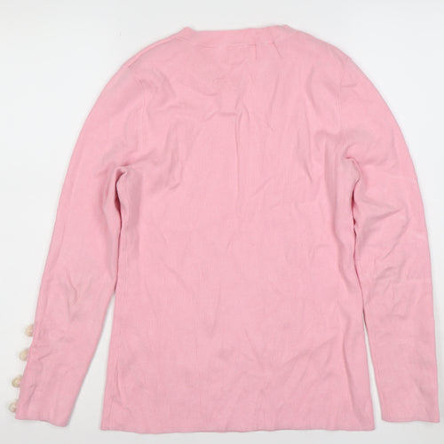 Savida Women’s Pink Crew Neck Long Sleeve Button Jumper Size 10