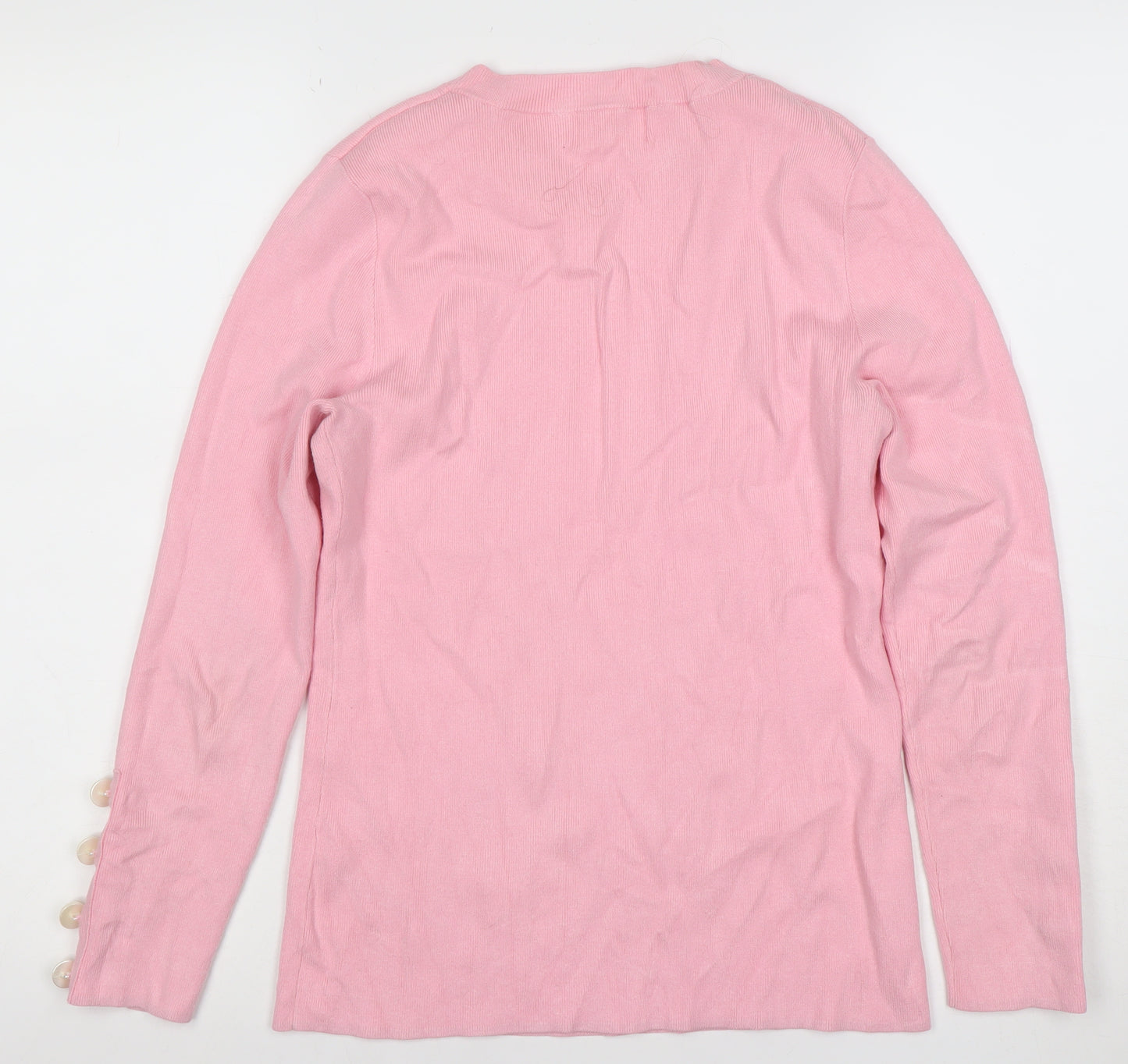 Savida Women’s Pink Crew Neck Long Sleeve Button Jumper Size 10