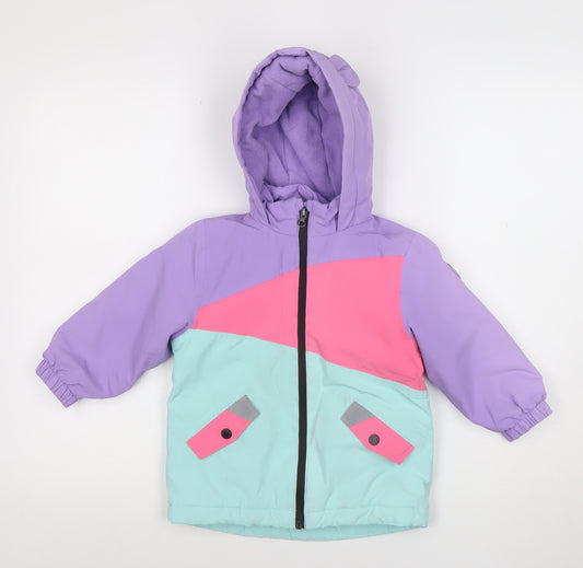 NEXT Girls Multicoloured 2-3 Years Hooded Waterproof Puffer Jacket