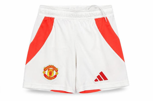 Front view of adidas boys’ white manchester united football shorts 7 years athletic fit