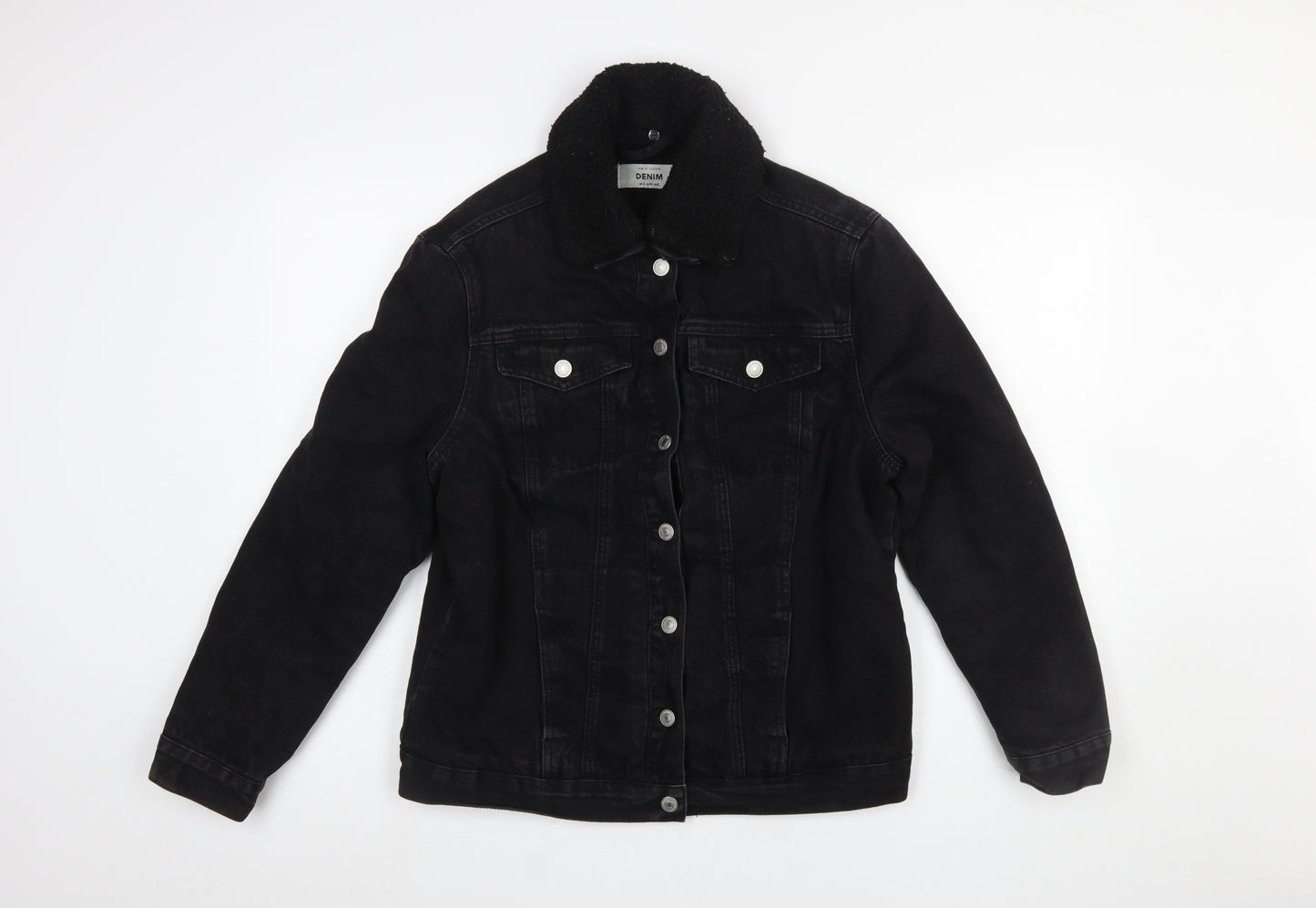 New Look Women Black Denim Sherpa Lined Jacket Size 12