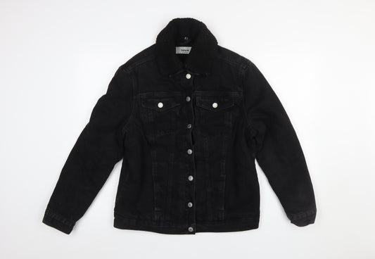New Look Women Black Denim Sherpa Lined Jacket Size 12