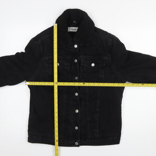 New Look Women Black Denim Sherpa Lined Jacket Size 12