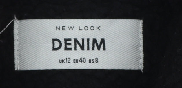 New Look Women Black Denim Sherpa Lined Jacket Size 12