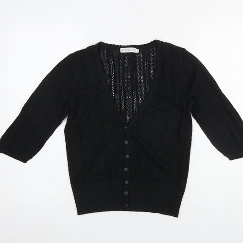 Topshop Women’s Black V-Neck Open-Knit Cardigan Size 14