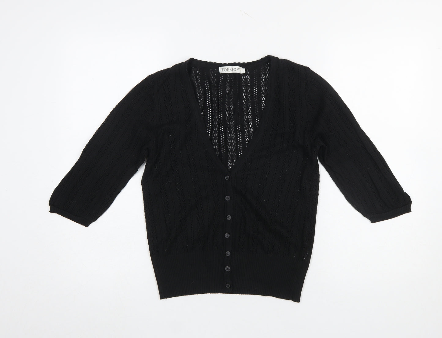 Topshop Women’s Black V-Neck Open-Knit Cardigan Size 14