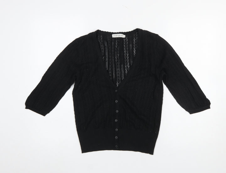 Topshop Women’s Black V-Neck Open-Knit Cardigan Size 14