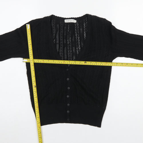 Topshop Women’s Black V-Neck Open-Knit Cardigan Size 14