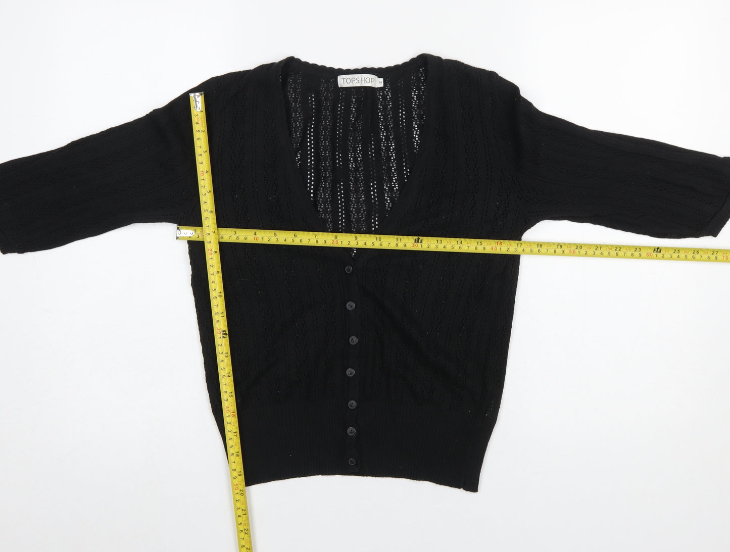Topshop Women’s Black V-Neck Open-Knit Cardigan Size 14