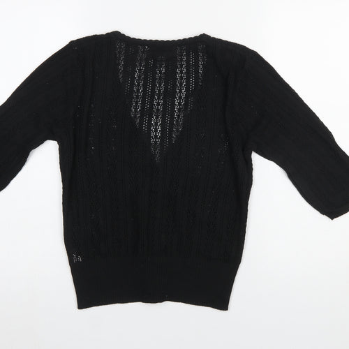 Topshop Women’s Black V-Neck Open-Knit Cardigan Size 14