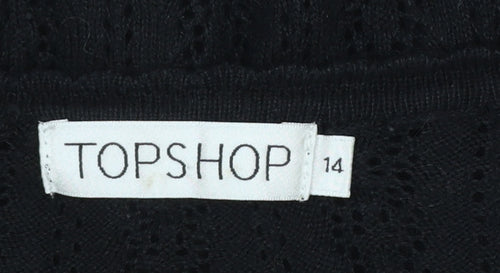 Topshop Women’s Black V-Neck Open-Knit Cardigan Size 14
