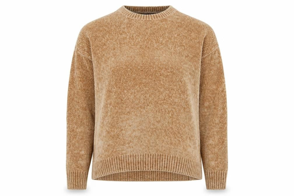 Front view of New Look Women Beige Crew Neck jumper Medium Polyester Knit