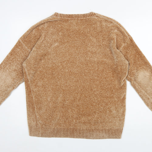 New Look Women Beige Crew Neck Pullover Jumper Medium Polyester Knit