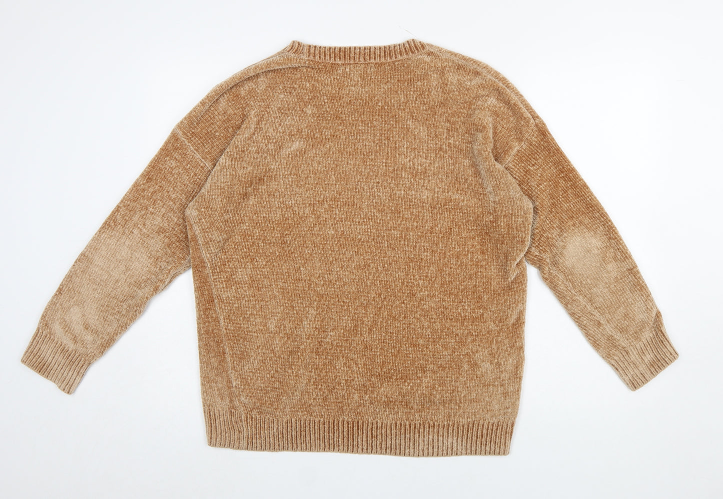 New Look Women Beige Crew Neck Pullover Jumper Medium Polyester Knit