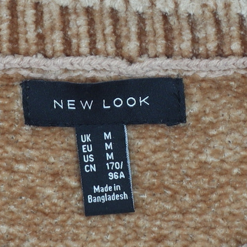 New Look Women Beige Crew Neck Pullover Jumper Medium Polyester Knit