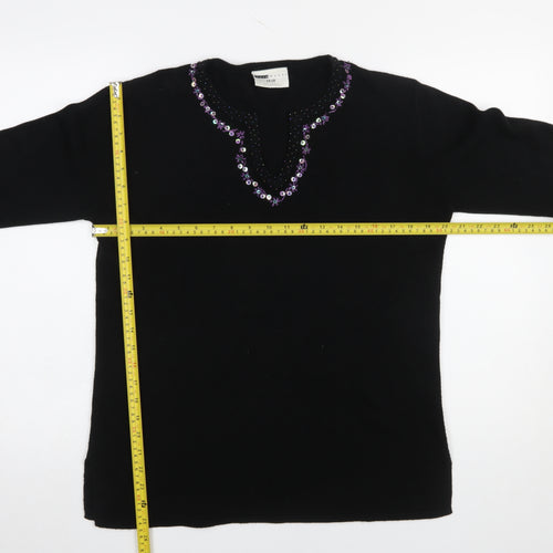 Said Woman Black Beaded V-Neck Acrylic Jumper Size 14-16