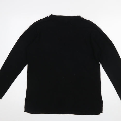 Said Woman Black Beaded V-Neck Acrylic Jumper Size 14-16