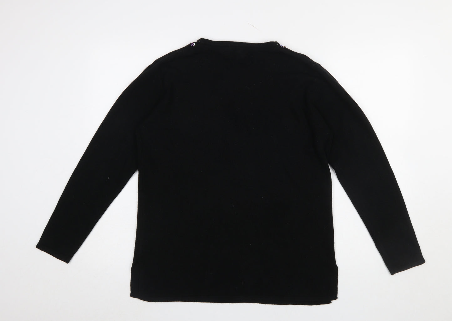 Said Woman Black Beaded V-Neck Acrylic Jumper Size 14-16