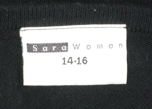 Said Woman Black Beaded V-Neck Acrylic Jumper Size 14-16