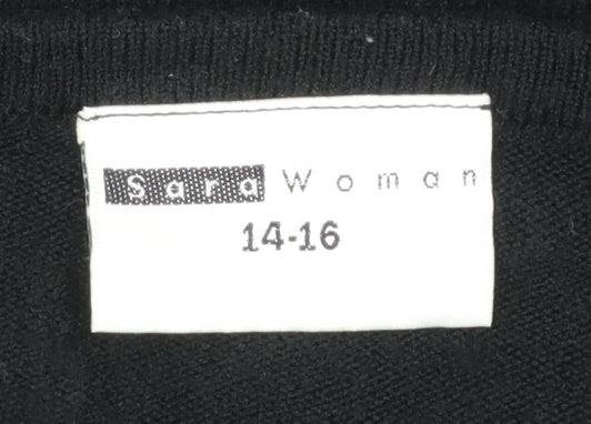 Said Woman Black Beaded V-Neck Acrylic Jumper Size 14-16
