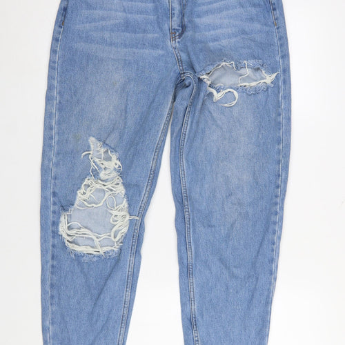 PrettyLittleThing Women's Blue Distressed Mom Jeans Size 8