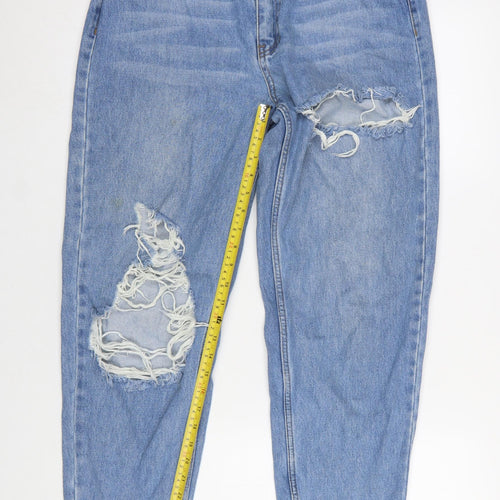 PrettyLittleThing Women's Blue Distressed Mom Jeans Size 8