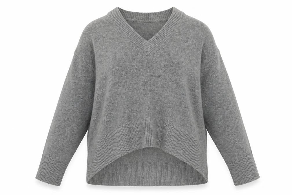 Front view of French Connection Women’s Grey V-Neck Knit Jumper, size S