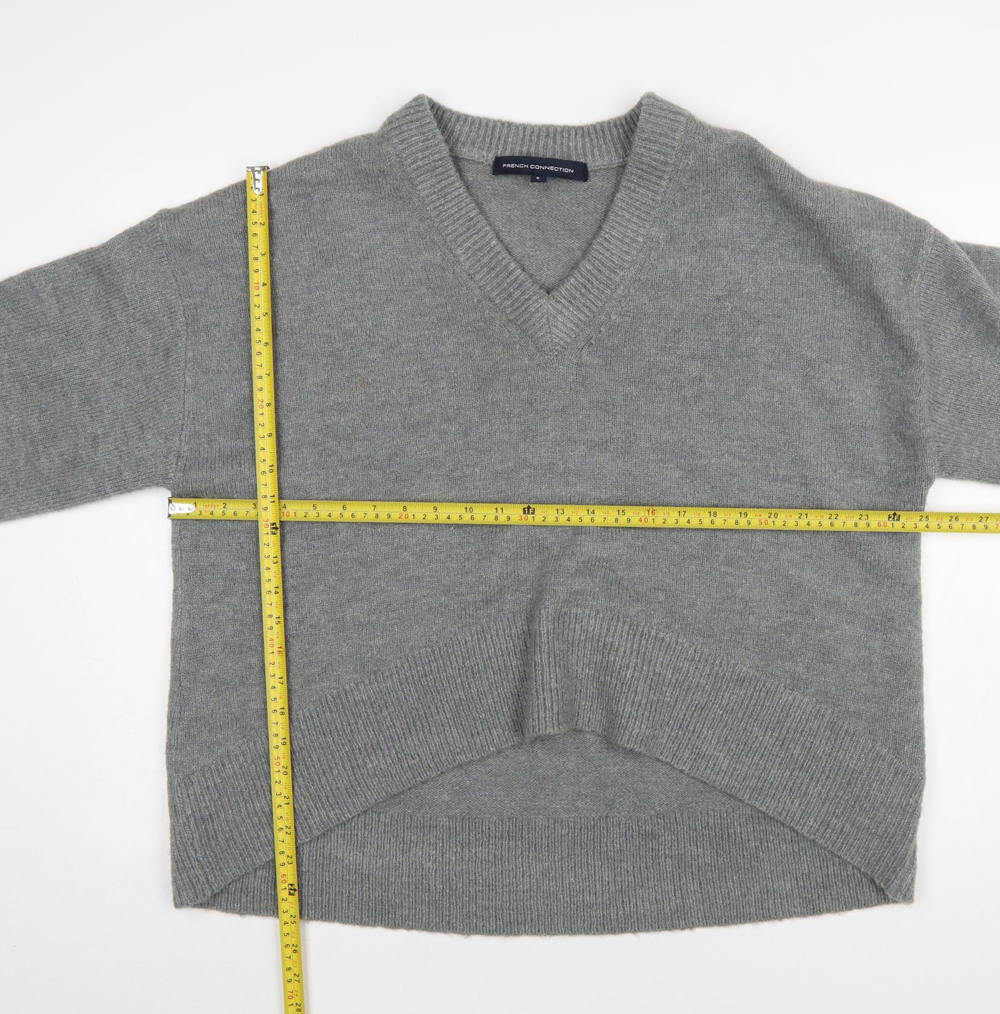 French Connection Women’s Grey V-Neck Knit Jumper Size S