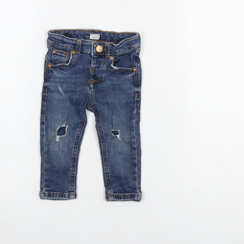 River Island Mini Blue Denim Jeans 9-12 Months Unisex Ripped Stretch