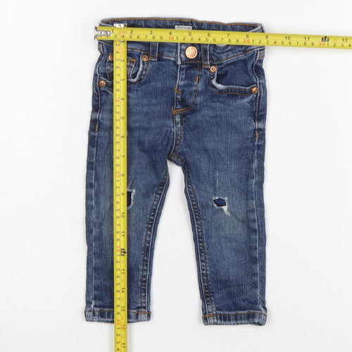 River Island Mini Blue Denim Jeans 9-12 Months Unisex Ripped Stretch