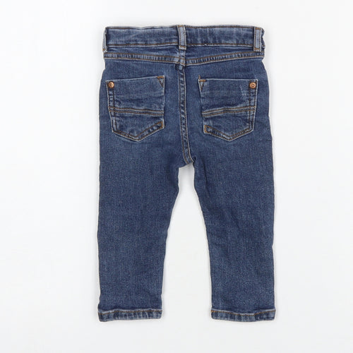 River Island Mini Blue Denim Jeans 9-12 Months Unisex Ripped Stretch