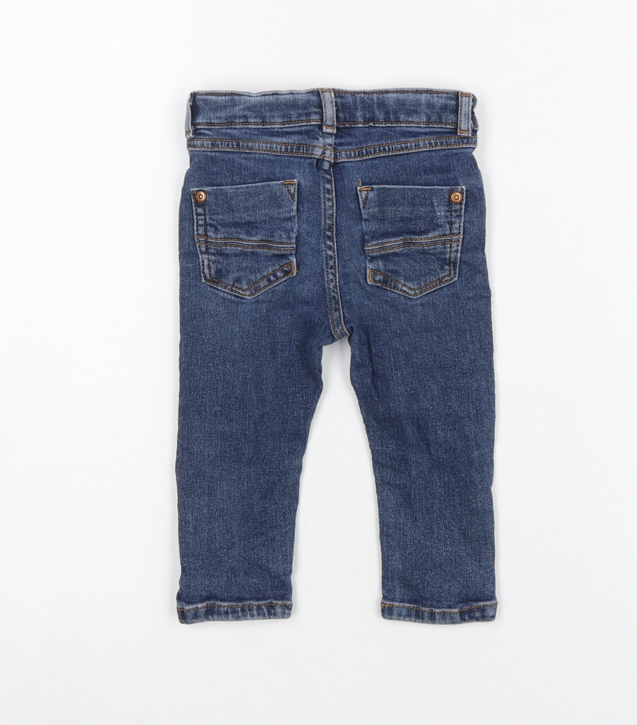 River Island Mini Blue Denim Jeans 9-12 Months Unisex Ripped Stretch