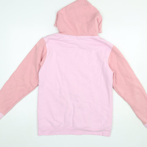 BSR Smiley Pink Colourblock Hoodie Women's S Graphic Flower Cotton Blend