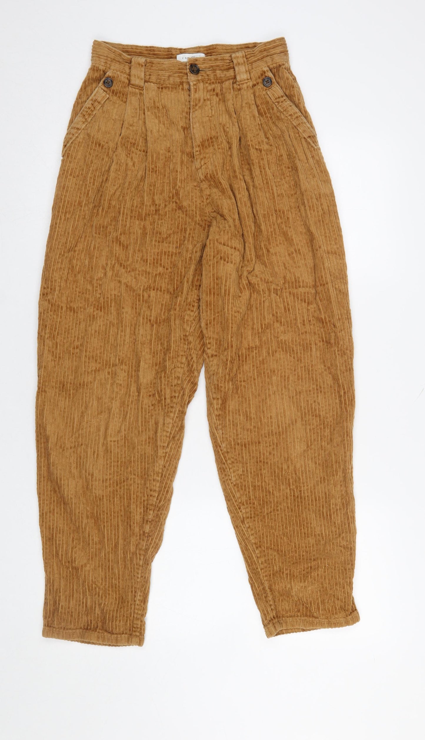 Topshop Women’s Brown Corduroy Pleated Chino Trousers Size 8