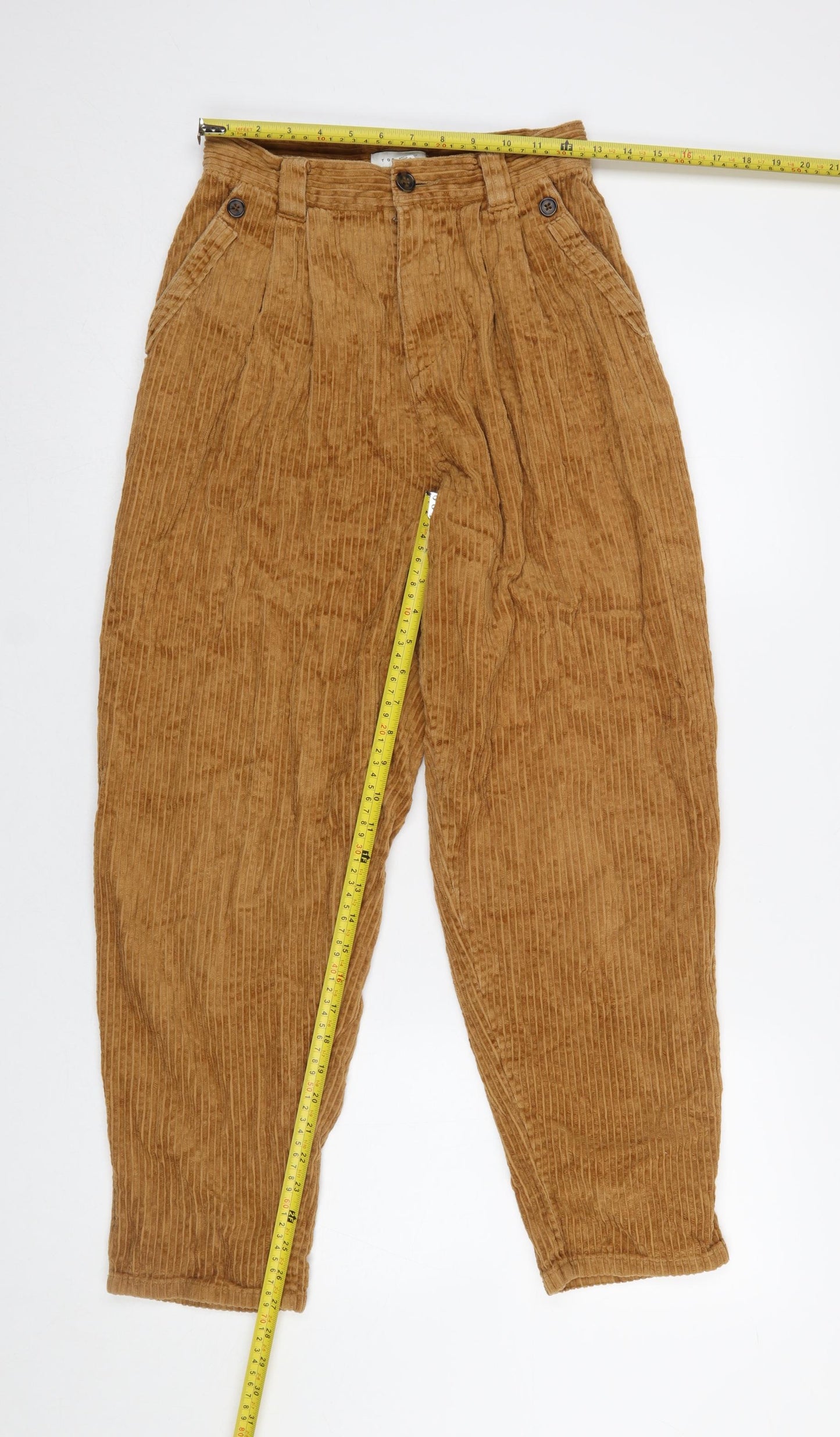 Topshop Women’s Brown Corduroy Pleated Chino Trousers Size 8