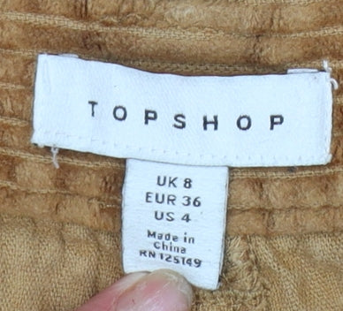 Topshop Women’s Brown Corduroy Pleated Chino Trousers Size 8