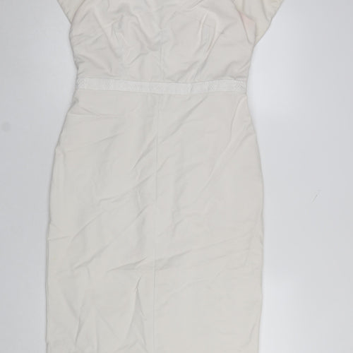 River Island Women’s Ivory Sheath Dress Size 12 Short Sleeve Knee Length
