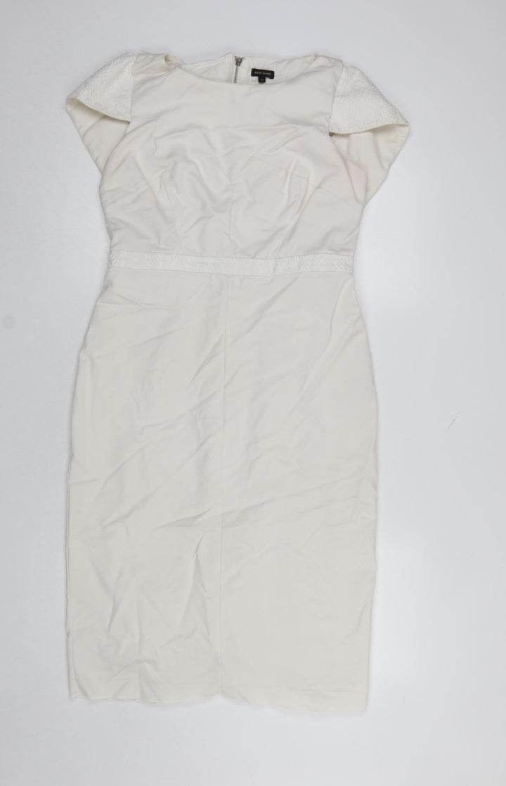 River Island Women’s Ivory Sheath Dress Size 12 Short Sleeve Knee Length
