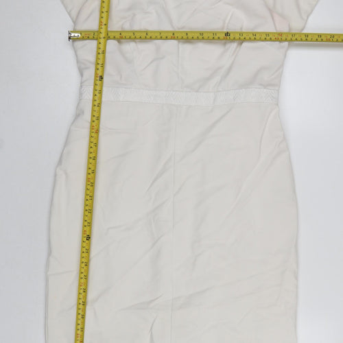 River Island Women’s Ivory Sheath Dress Size 12 Short Sleeve Knee Length