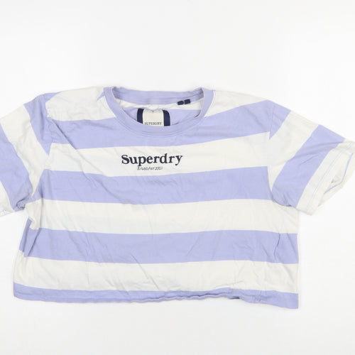 Superdry Women’s Lilac White Cropped Striped Cotton T-Shirt UK 8