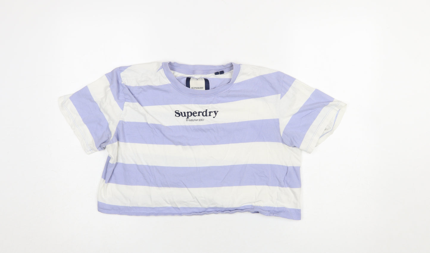 Superdry Women’s Lilac White Cropped Striped Cotton T-Shirt UK 8