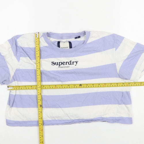 Superdry Women’s Lilac White Cropped Striped Cotton T-Shirt UK 8